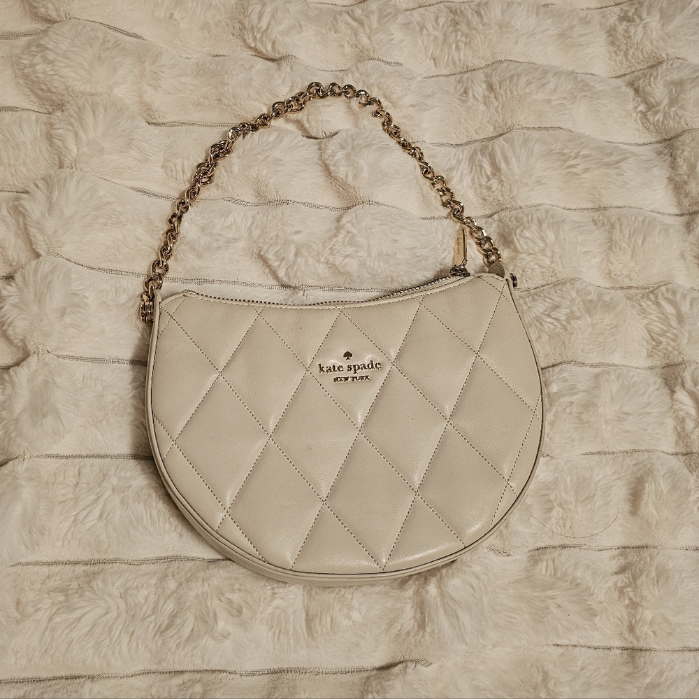 kate spade Quilted Cream Shoulder Bag with Gold Chain Strap